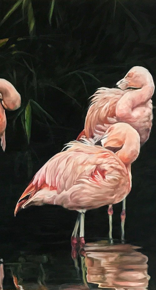 Oil painting "Flamingo Family" 130 * 100 cm by Irina Ivlieva