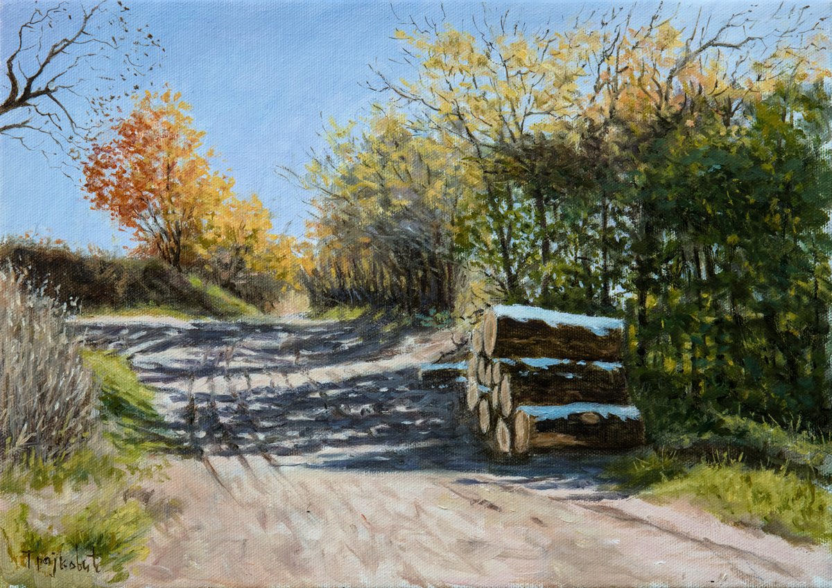 Impressionistic Landscape Oil Painting By Dejan Trajkovic, 19 X 15, Winter Exists, Original Artwork