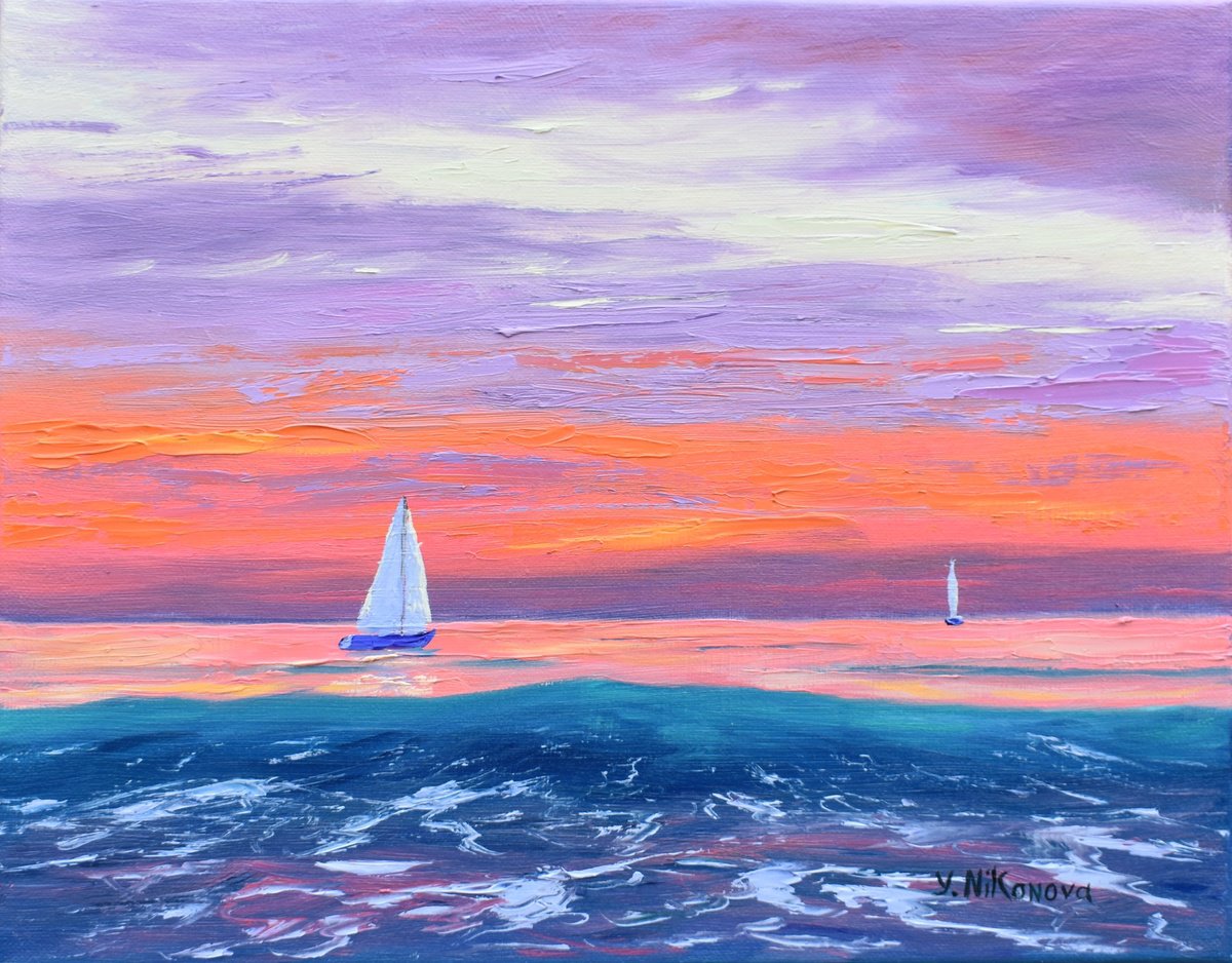 Impressionistic Landscape Oil Painting By Yulia Nikonova, 14 X 11", Cloudy Evening, Original Artwork