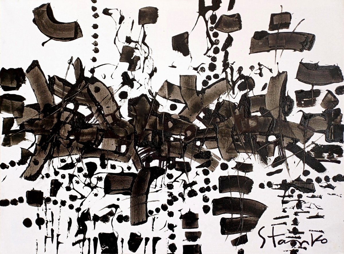 Abstract Landscape Acrylic Painting By Stanislav Bojankov, 31 X 24", Winter Abstraction-Iii, Original Artwork