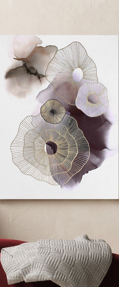 "Purple golden molecules" Abstract purple art by Marine Boiko
