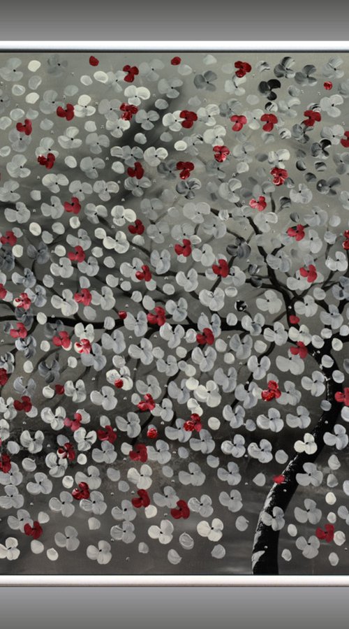 Dark Cherries  acrylic abstract painting cherry blossoms nature painting framed canvas wall art by Edelgard Schroer