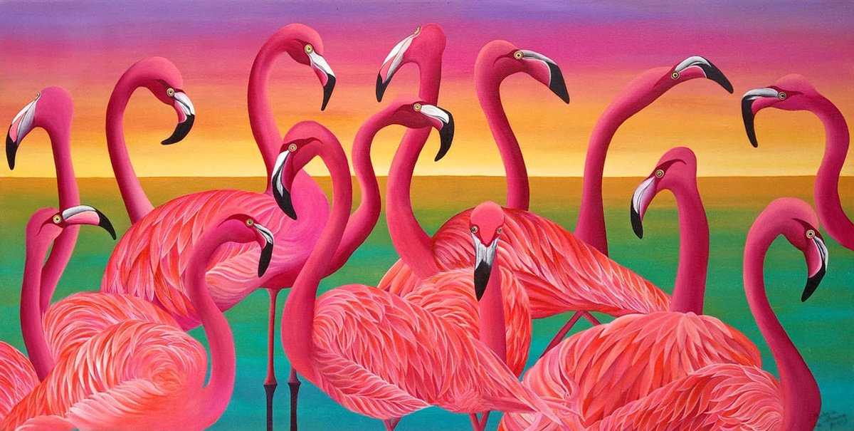Pink flamingos by Micheline Lamarre Hadjis