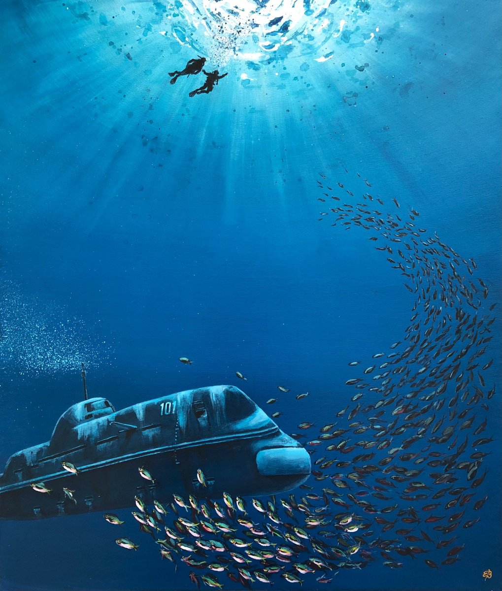 Expressive Animal Acrylic Painting By Lena Smirnova, 24 X 28", Big Fish #3, Original Artwork