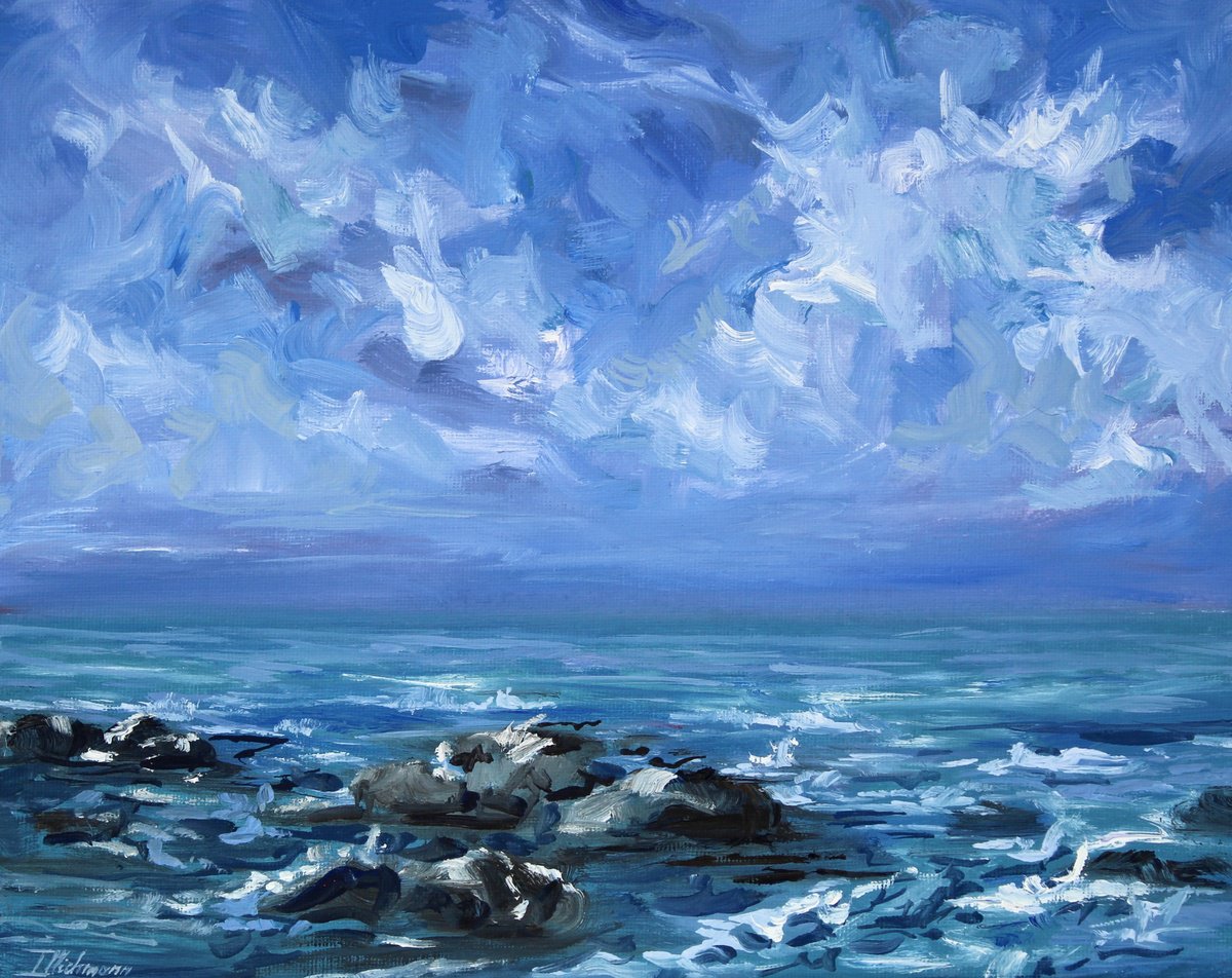 Impressionistic Landscape Oil Painting By Liza Illichmann, 12 X 9", Out Of The Blue, Original Artwork