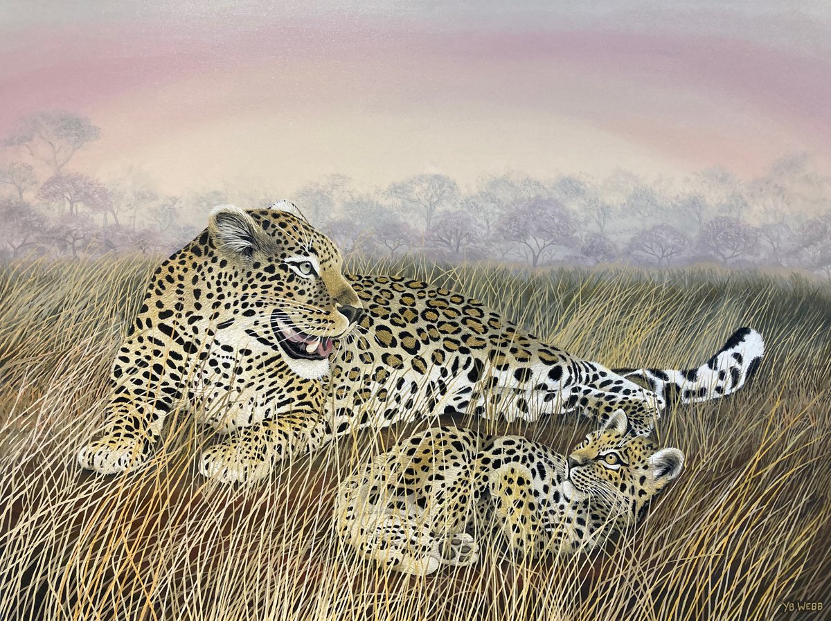 Leopard Mother and Cub by Yvonne B Webb