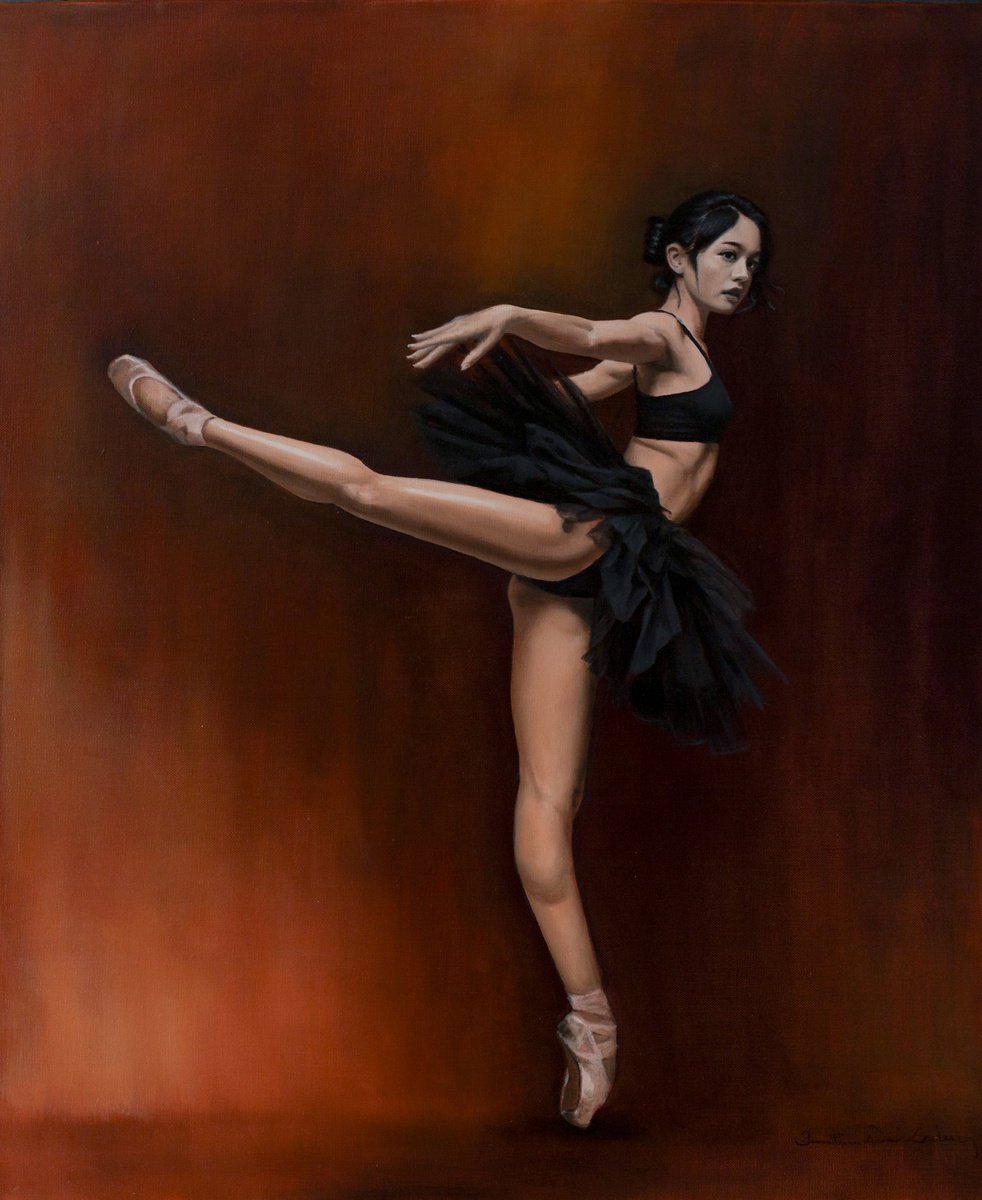 Photorealistic Portrait Oil Painting By Jean-Pierre Andre Leclercq, 24 X 29, Black Tutu, Original Artwork