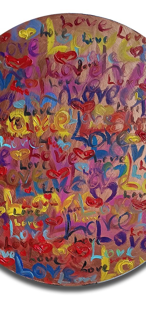 Declaration of love - love, for lovers, gift for lovers, text, word, oil painting, round format by Anastasia Kozorez