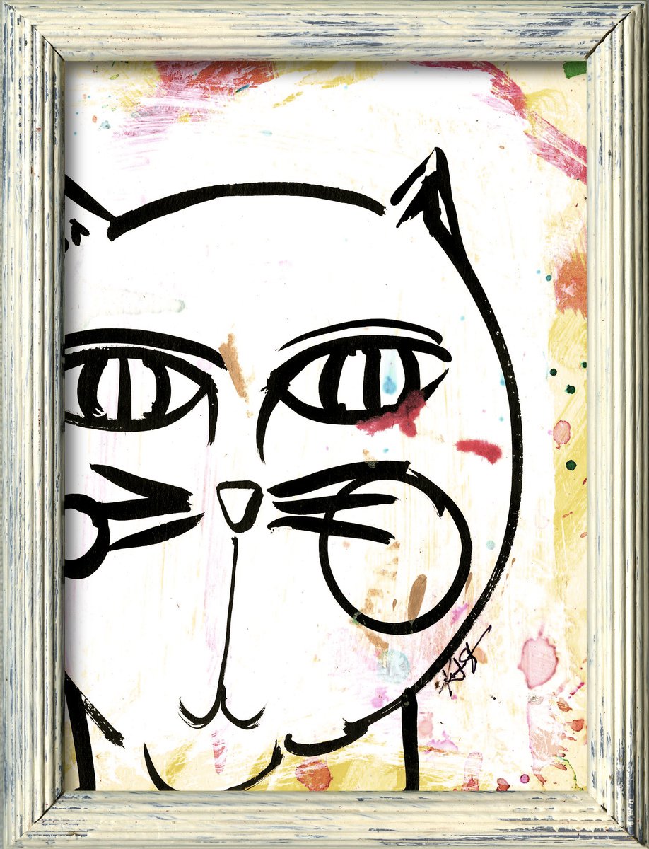 Brushstroke Kitty 2 - Framed Cat Painting by Kathy Morton Stanion by Kathy Morton Stanion