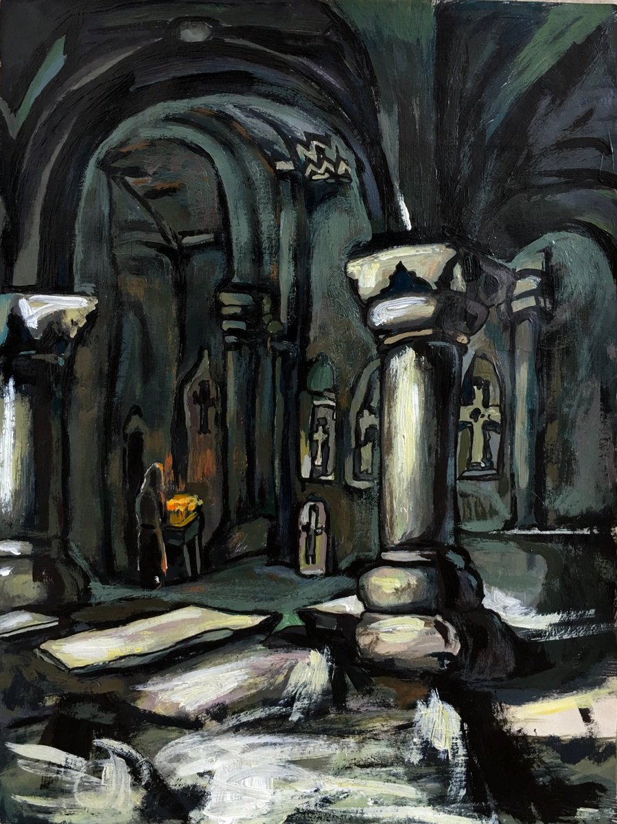 Expressive Cityscapes Acrylic Painting By Raffi Ghazaryan, 8 X 11",