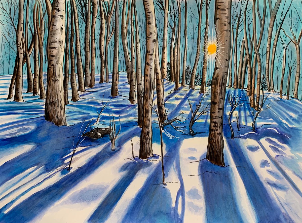 Illustrative Painting , A Winter Morning By Karen Elaine Evans, 17 X 12, Artwork For Sale On Artfinder