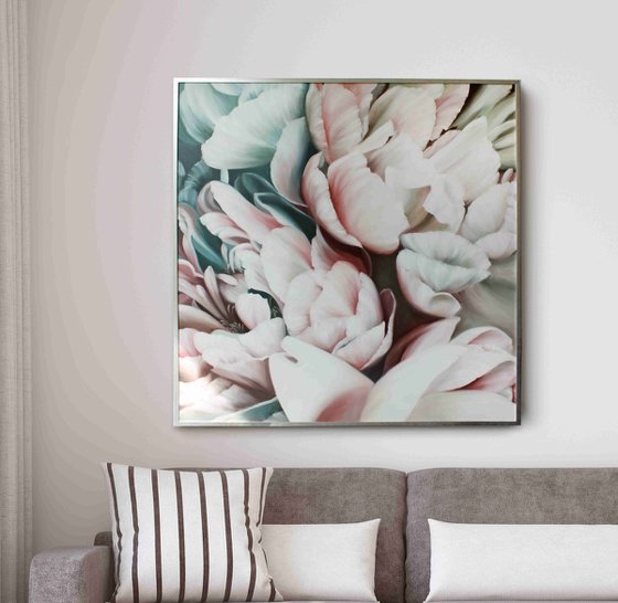 Peonies bouquet 2" White flower oil art