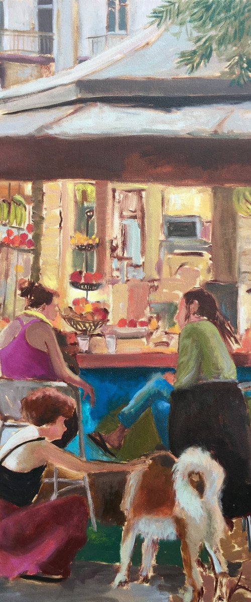 Street cafe South Tel Aviv, Israeli cityscape Painting by Leo Khomich