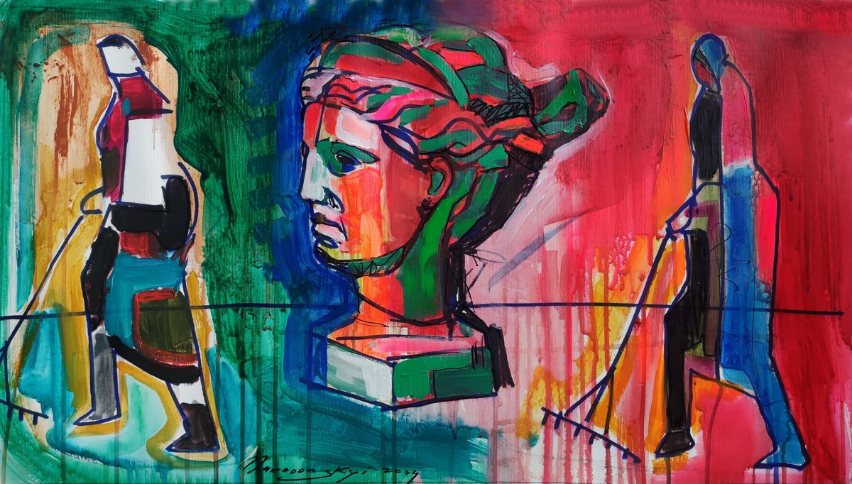 Impressionistic Landscape Acrylic Painting By Pavlo Makedonskyi, 26 X 14", Civilization, Original Artwork