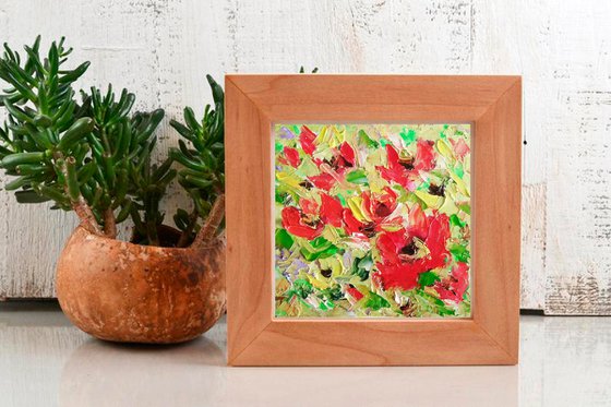 Abstract Floral Painting Small Original Art Flower Artwork Meadow Wall Art