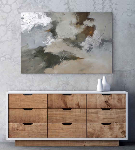 "Flock 2" Gray brown silver abstract art