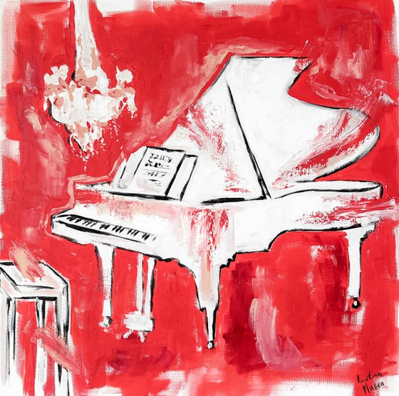 Coral Room with White Piano