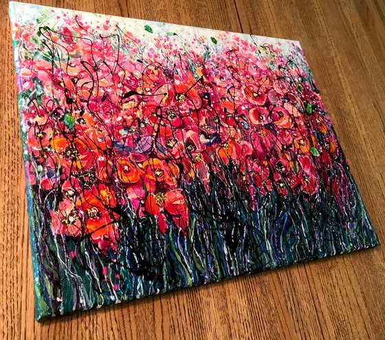 Garden Flowers in Bloom  - Original Painting   by Olena Art