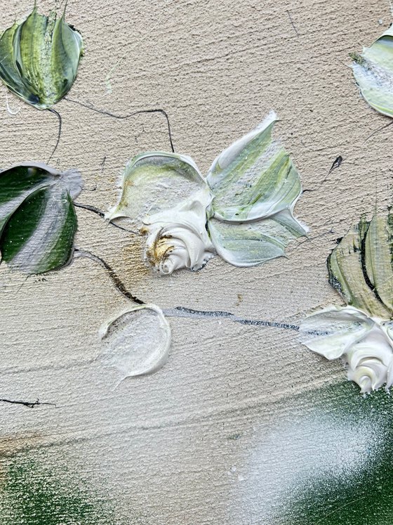 "Flower Sonata" floral light beige textured art