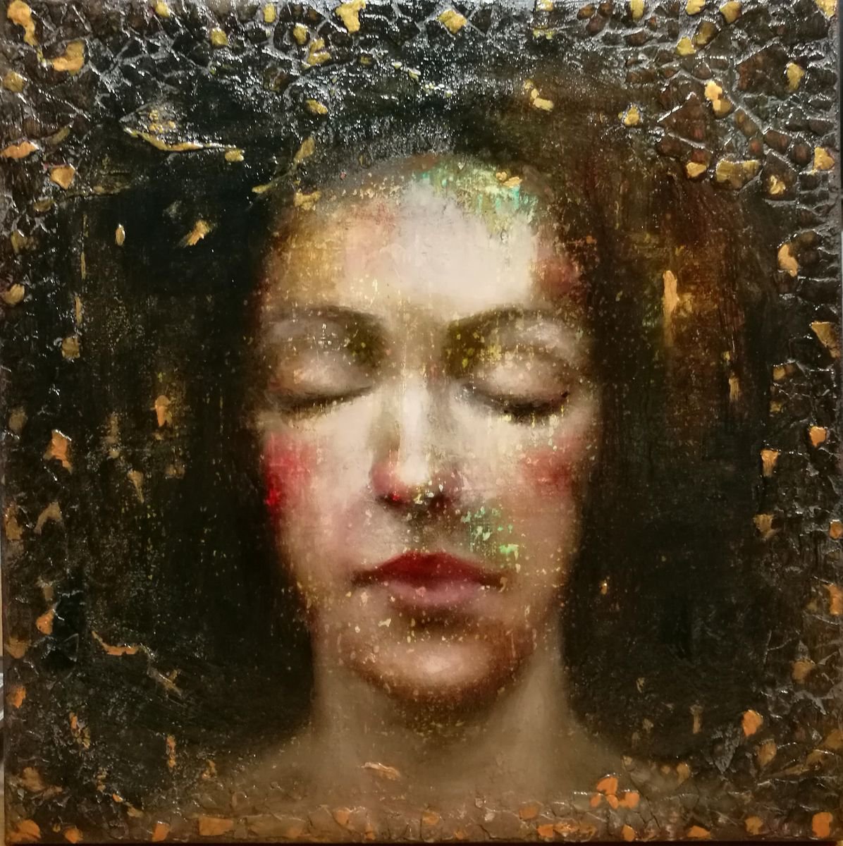 Impressionistic Portrait Oil Painting By Daniela Roughsedge, 12 X 12, Lilith - The Night Bride, Original Artwork