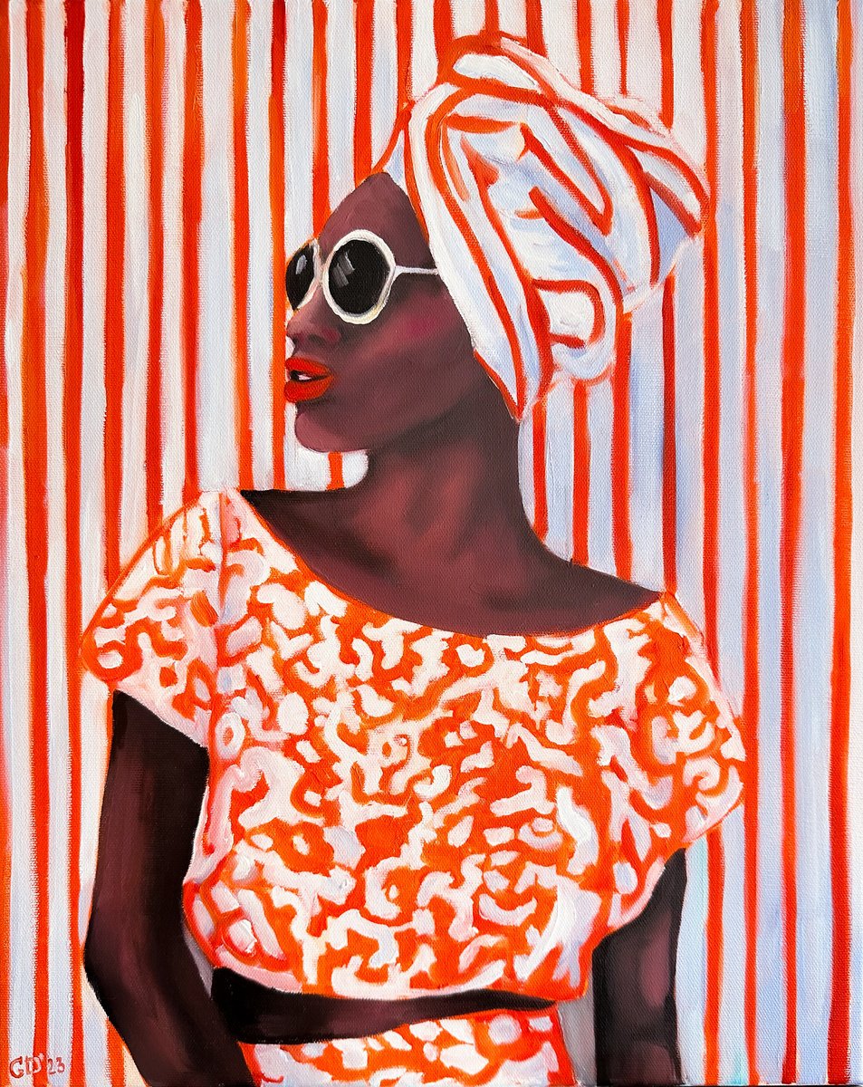 Orange Stripes - African American Woman Portrait by Daria Gerasimova