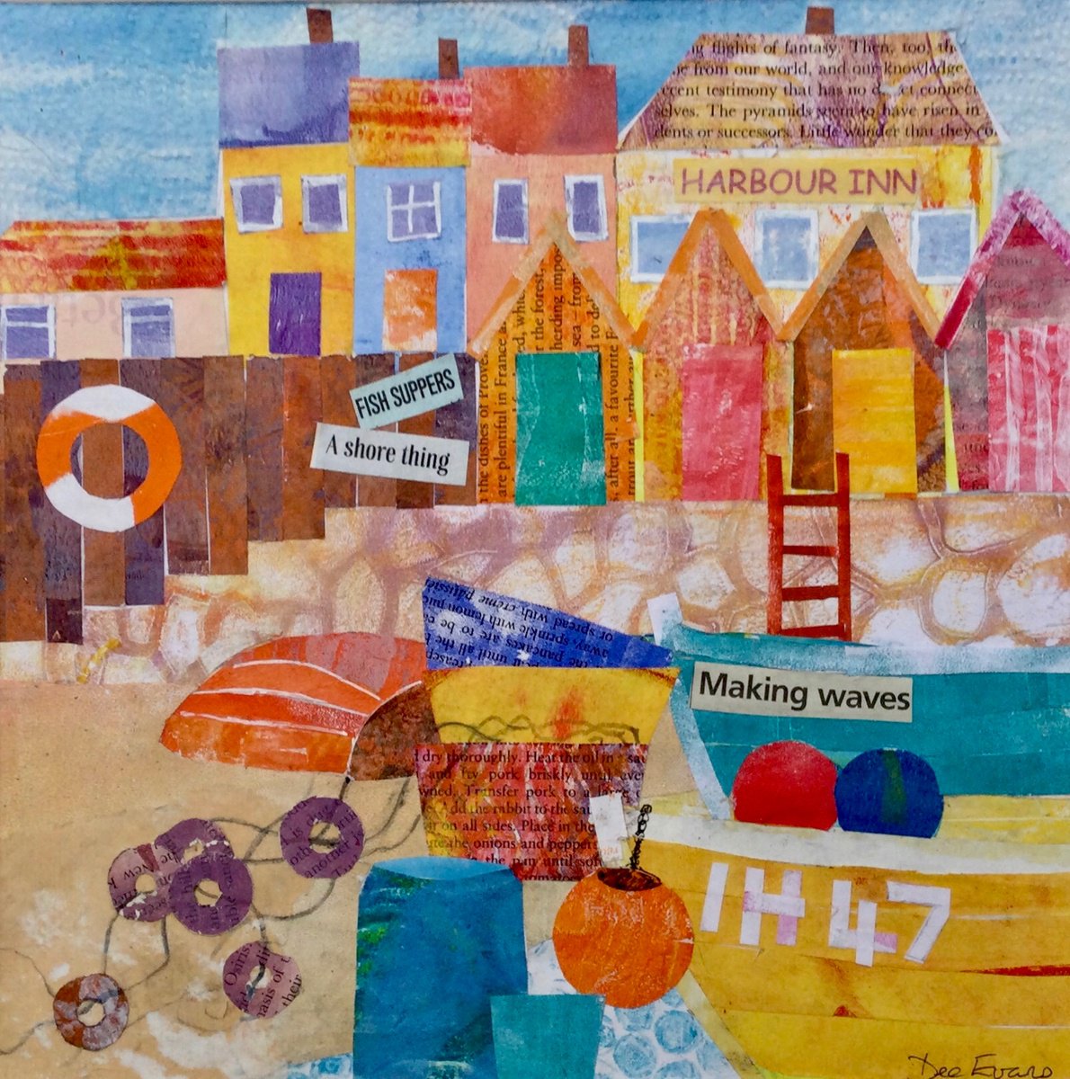 Landscape Collage By Dee Evans, 16 X 16, A Shore Thing, Original Artwork