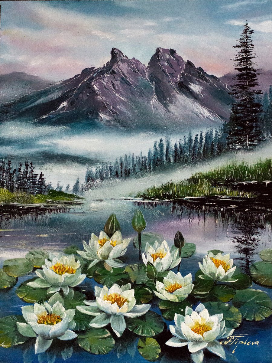 Impressionistic Landscape Oil Painting By Tetiana Tiplova, 12 X 16", Mountain Lake, Original Artwork