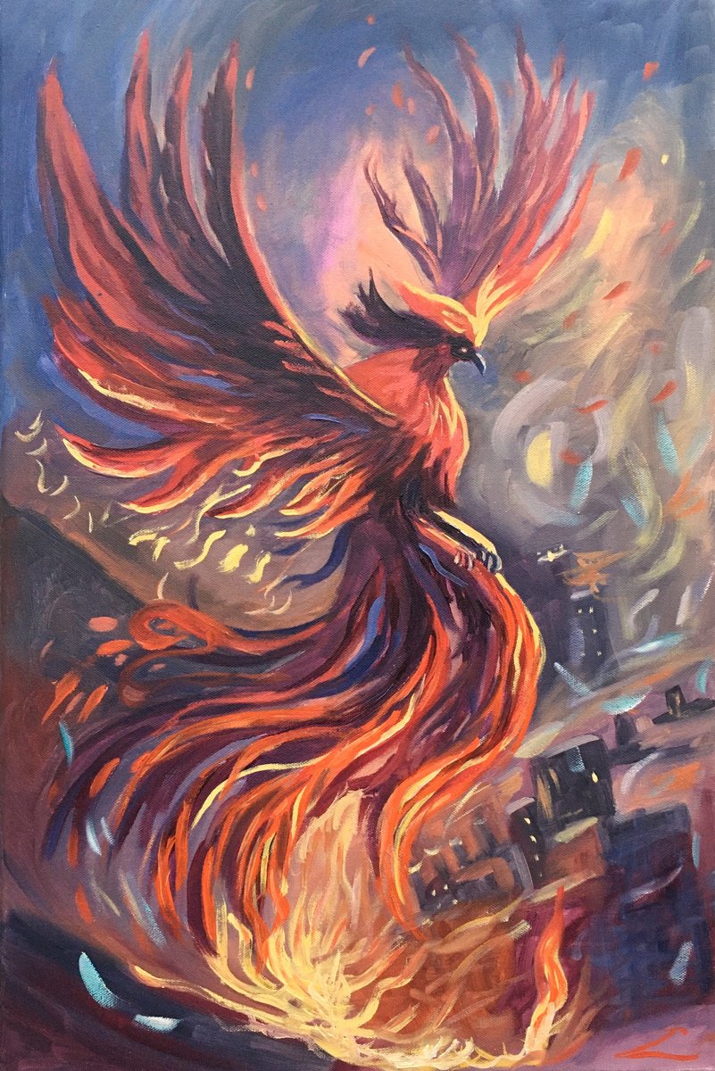 Impressionistic Animal Oil Painting By Elena Sokolova, 16 X 24, Phoenix, Original Artwork