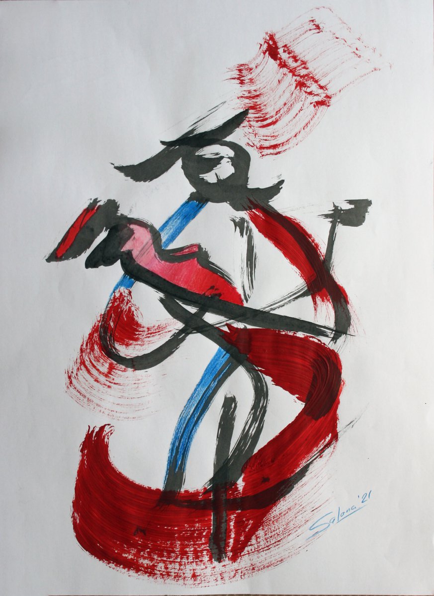 Abstract Drawing By Salana Art / Svetlana Samovarova, 13 X 17", Dance Expression 5, Original Artwork