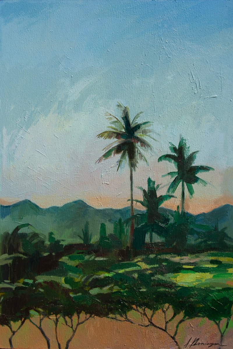 Landscape Oil Painting By Anna Khaninyan, 16 X 24, Palms, Original Artwork