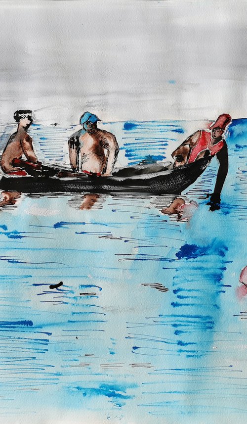 Three men in a boat by Gurgen Arutunyan