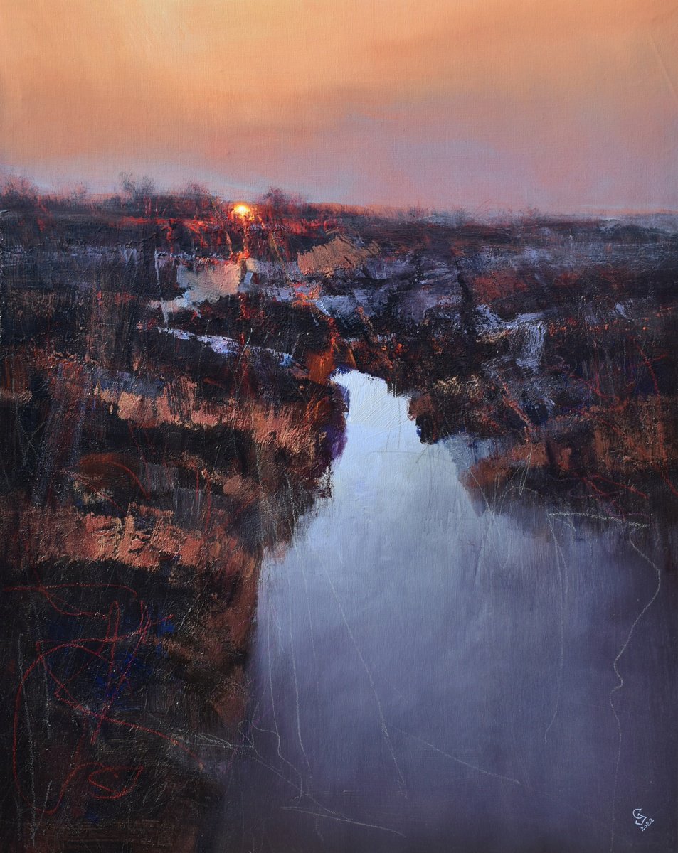 Abstract Landscape Oil Painting By Ivan Grozdanovski, 39 X 49, Twilight Of The Minds, Original Artwork