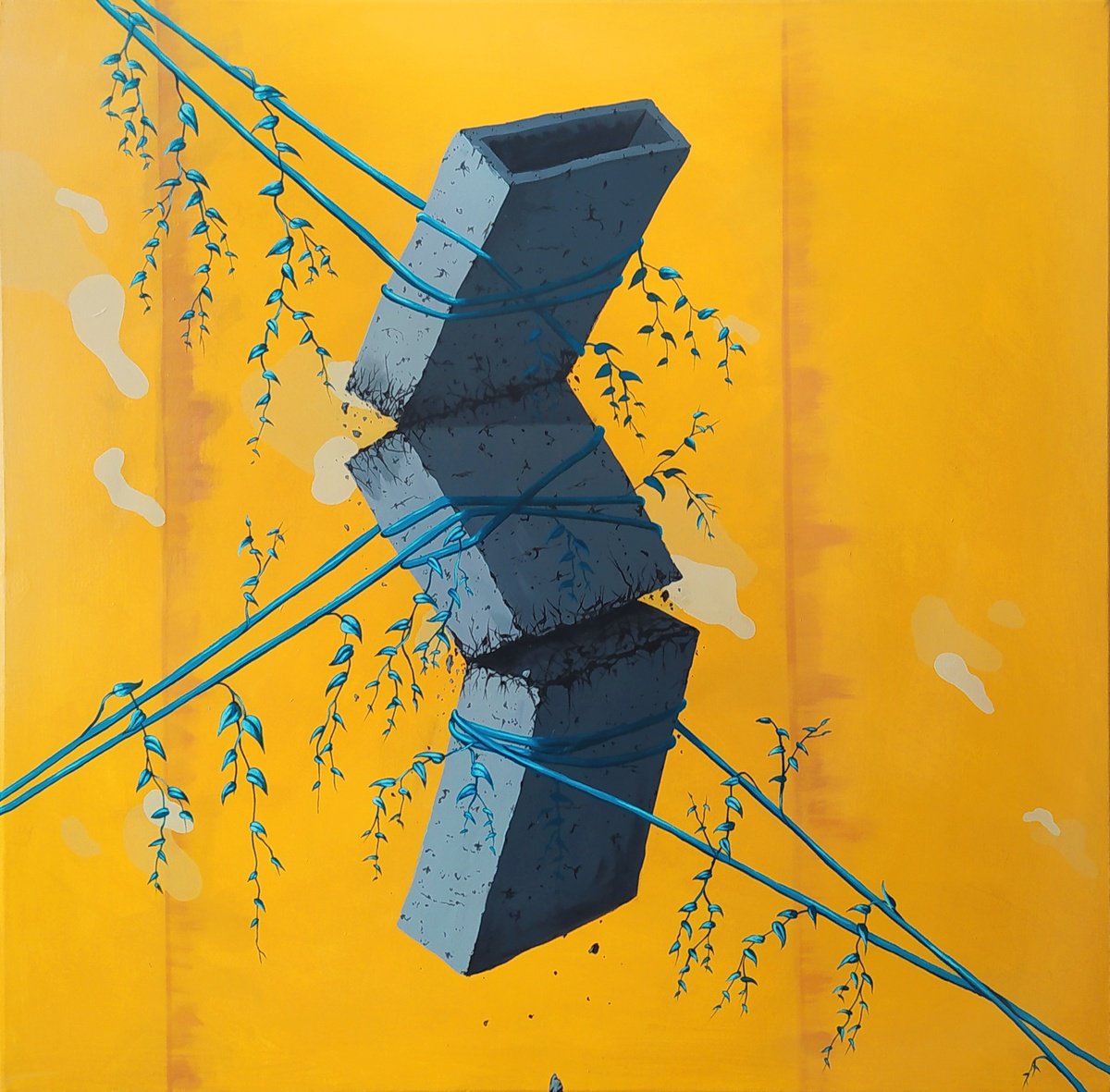 Surrealistic Abstract Painting By Andres Agosin Monk, 43 X 43, Tiempo Concreto, Original Artwork