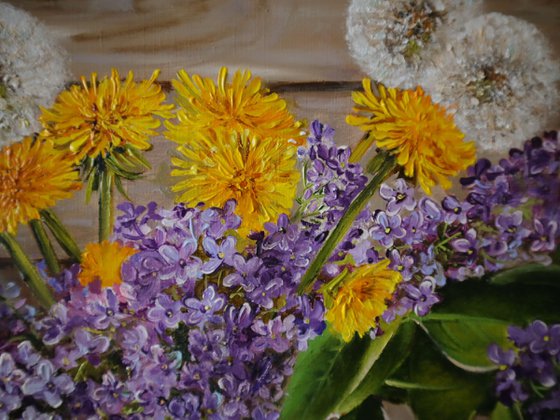 Lilac Bouquet with Dandelions
