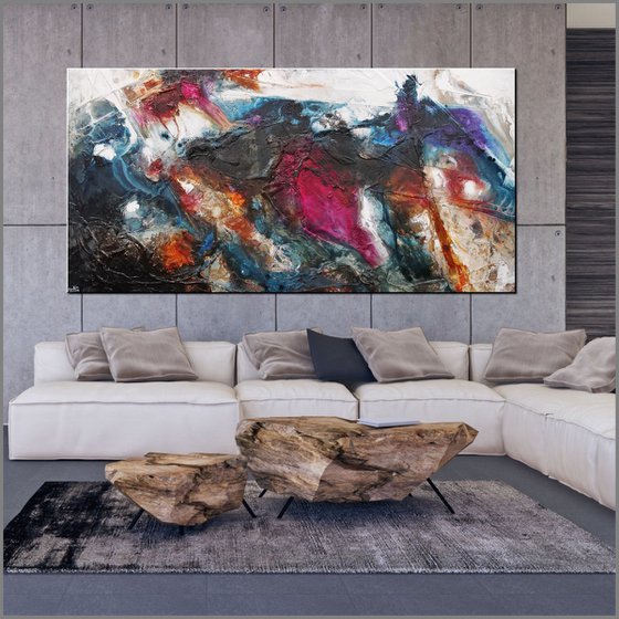 Beautiful Violet Disaster 240cm x 120cm Blue Black Violet Texture Abstract Art