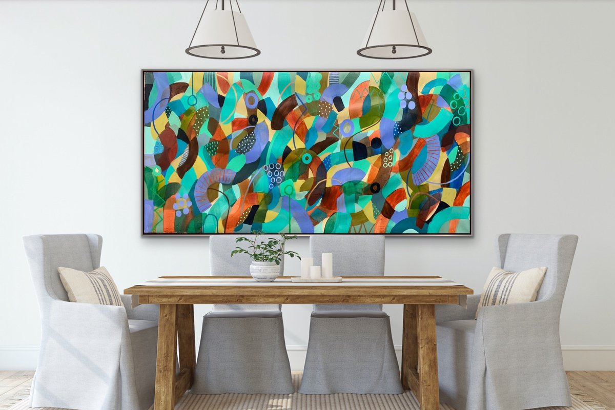 Organic Abstract Acrylic Painting By Rashna Hackett, 72 X 37", Radiate Joy, Original Artwork
