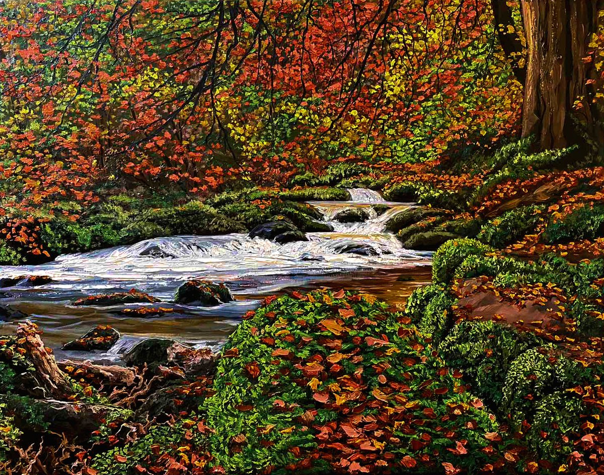 Impressionistic Landscape Oil Painting By Elena Adele Dmitrenko, 28 X 22, Autumn In The Forest, Original Artwork