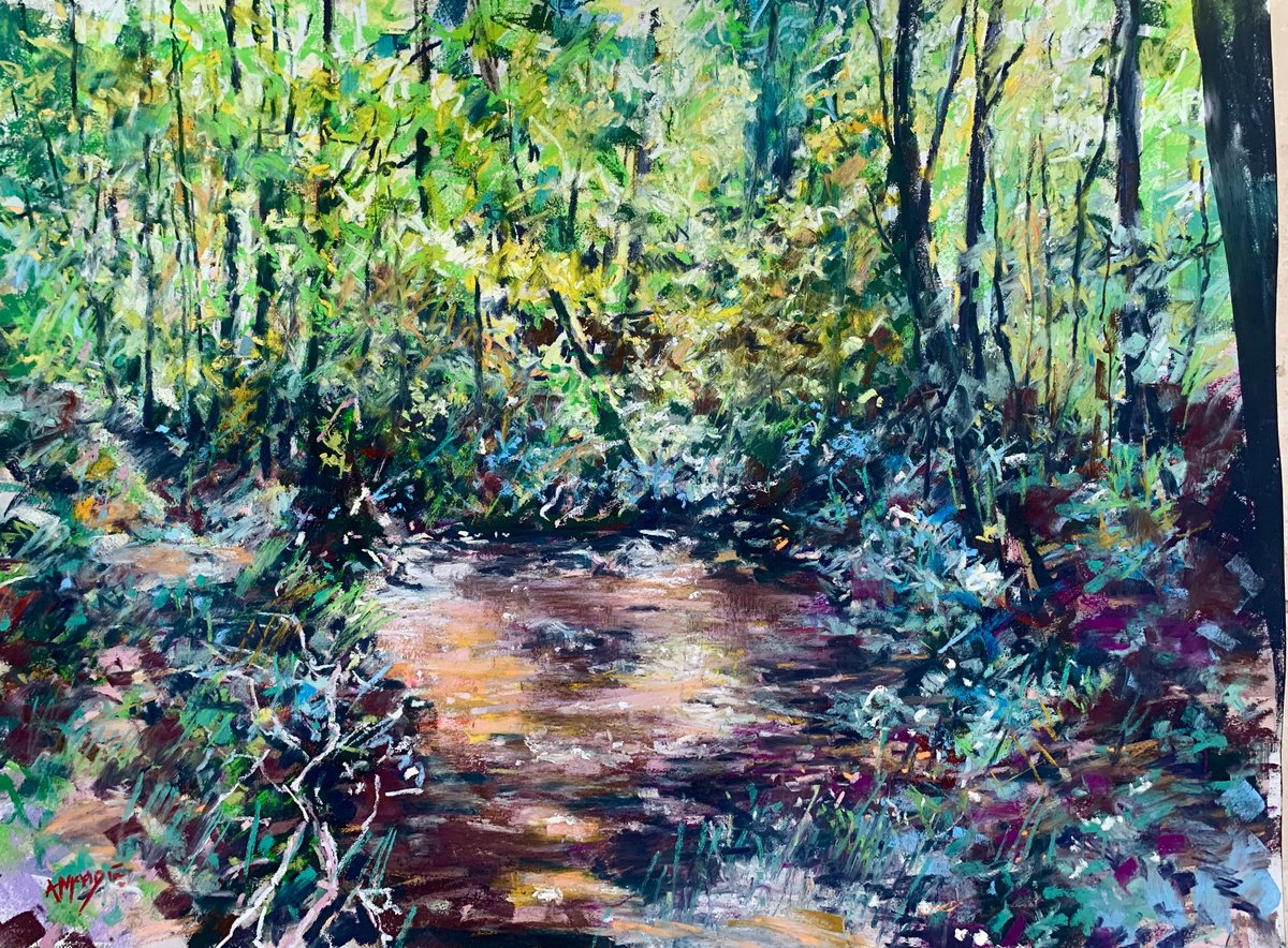 Impressionistic Landscape Drawing By Andrew Moodie, 24 X 18, Secret Glade, Original Artwork
