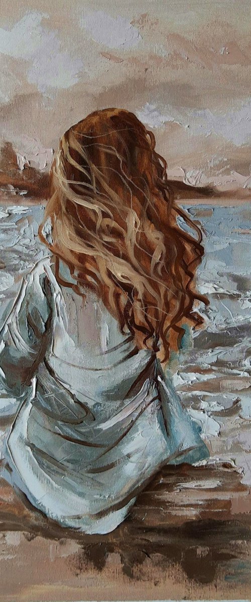 " SOMEWHERE ... "-  liGHt  ORIGINAL OIL PAINTING, GIFT, PALETTE KNIFE (2020) by Monika Luniak