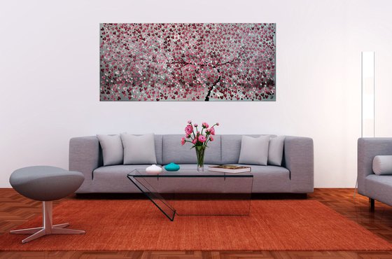 Blooming Tree II - Supersize acrylic abstract painting cherry blossoms nature painting canvas wall art