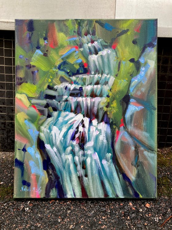 Forest Waterfall — Original Oil Painting