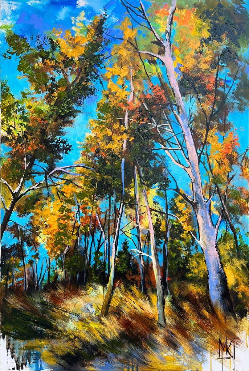 Impressionistic Landscape Acrylic Painting By Maria Kireev, 31 X 47", Spring Time, Original Artwork