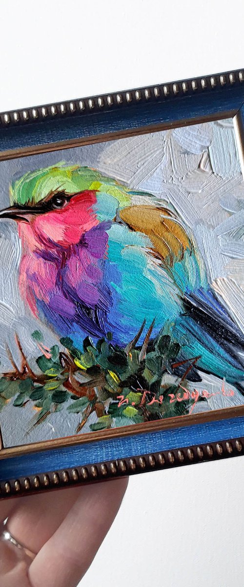 Lilac-breasted Roller bird painting by Nataly Derevyanko