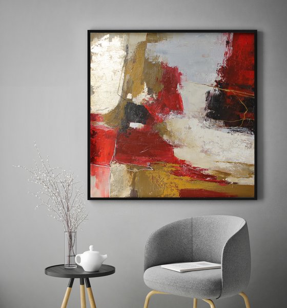 "Florid 2" Abstract red gold acrylic art