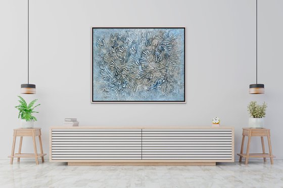 OCEAN BREEZE. Abstract Blue, Gray, Silver Coastal Art