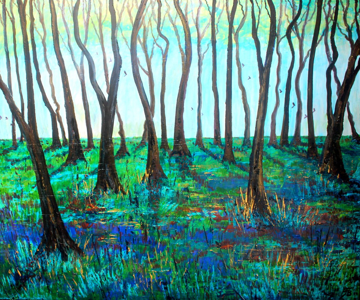 Impressionistic Painting , Bluebell Wood Vi By Paul J Best, 47 X 39, Artwork For Sale On Artfinder