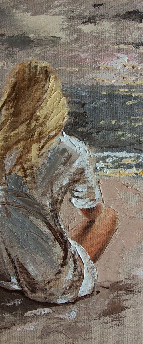 " SILENCE ... " original painting SEA spring palette knife GIFT by Monika Luniak