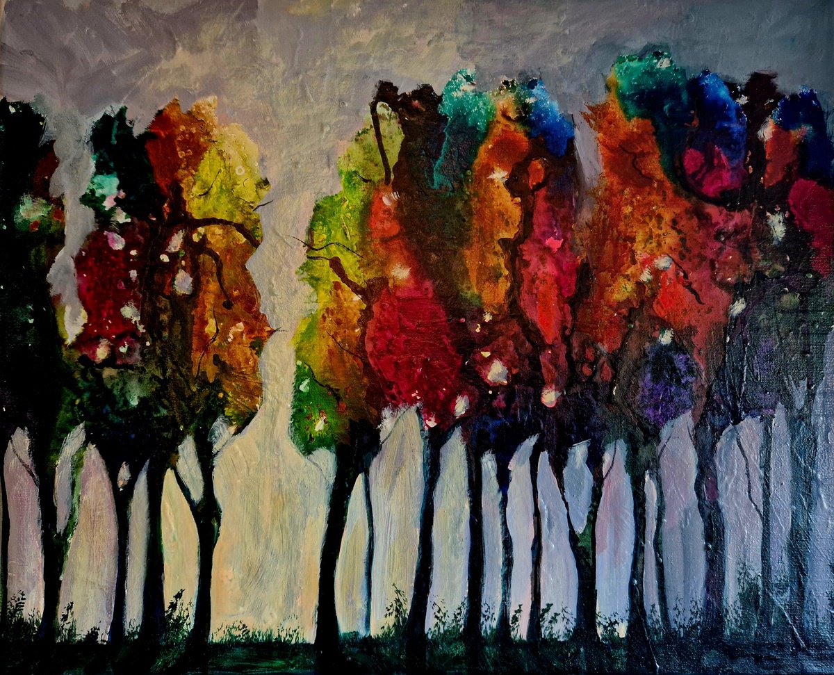 Abstract Landscape Acrylic Painting By Leezee Lee ( Georgiana L. Nicolae), 20 X 16", Whispers Of The Woods, Original Artwork