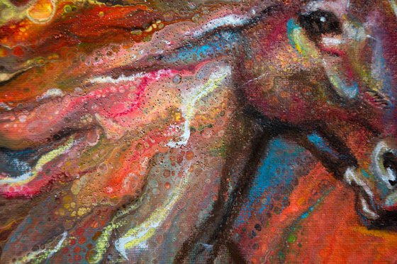 "Fire Horse " Original diptych mixed media miniature painting on canvas 40x20x,1,7cm.ready to hang.Buy 2 miniatures you get 3!
