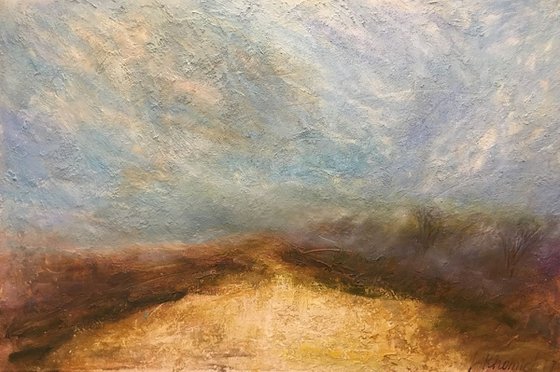 Abstract Landscape, Foggy Field, 120x80cm, Contemporary Art